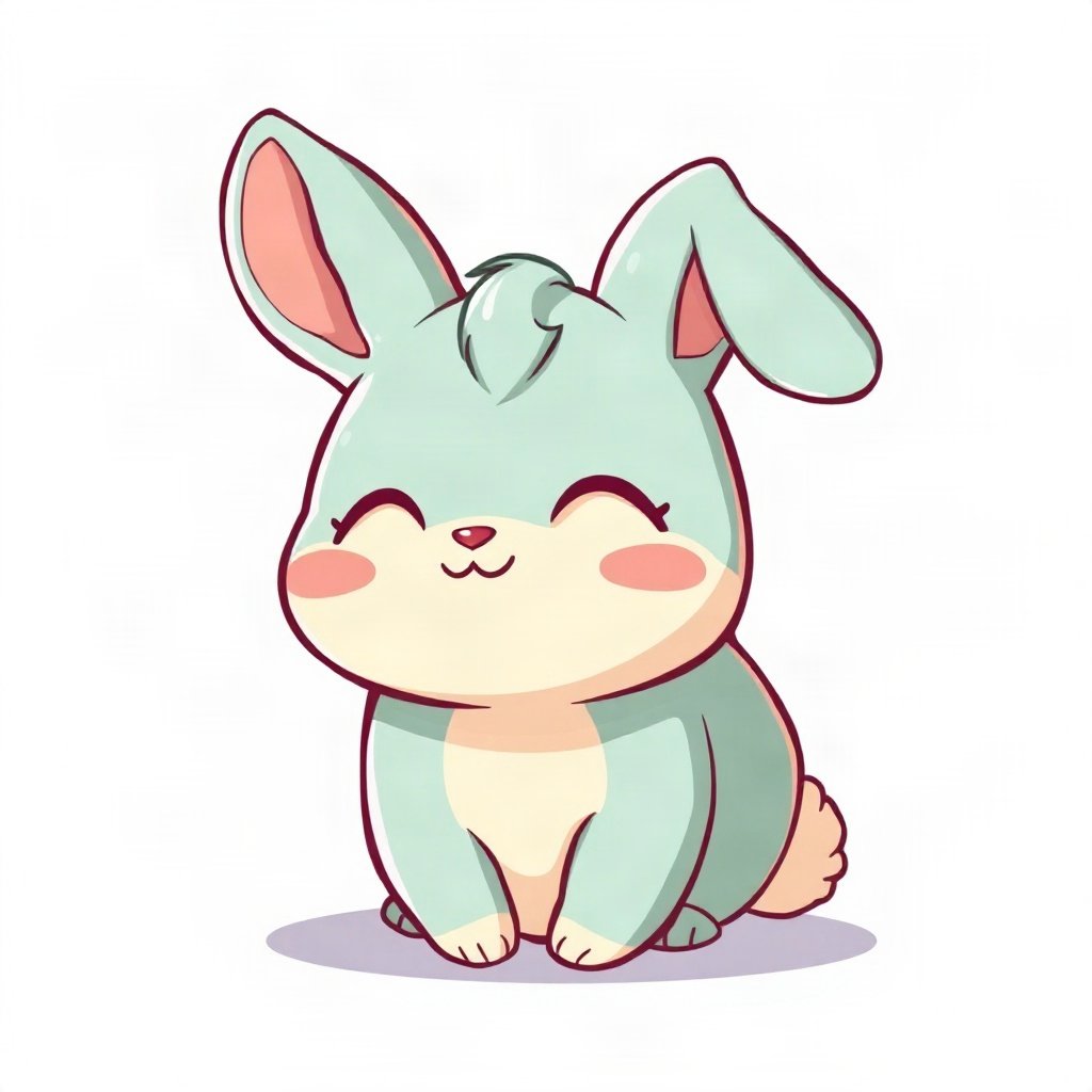 cutecore pfp — chubby bunny with floppy ears, mint and cream palette, closed happy eyes