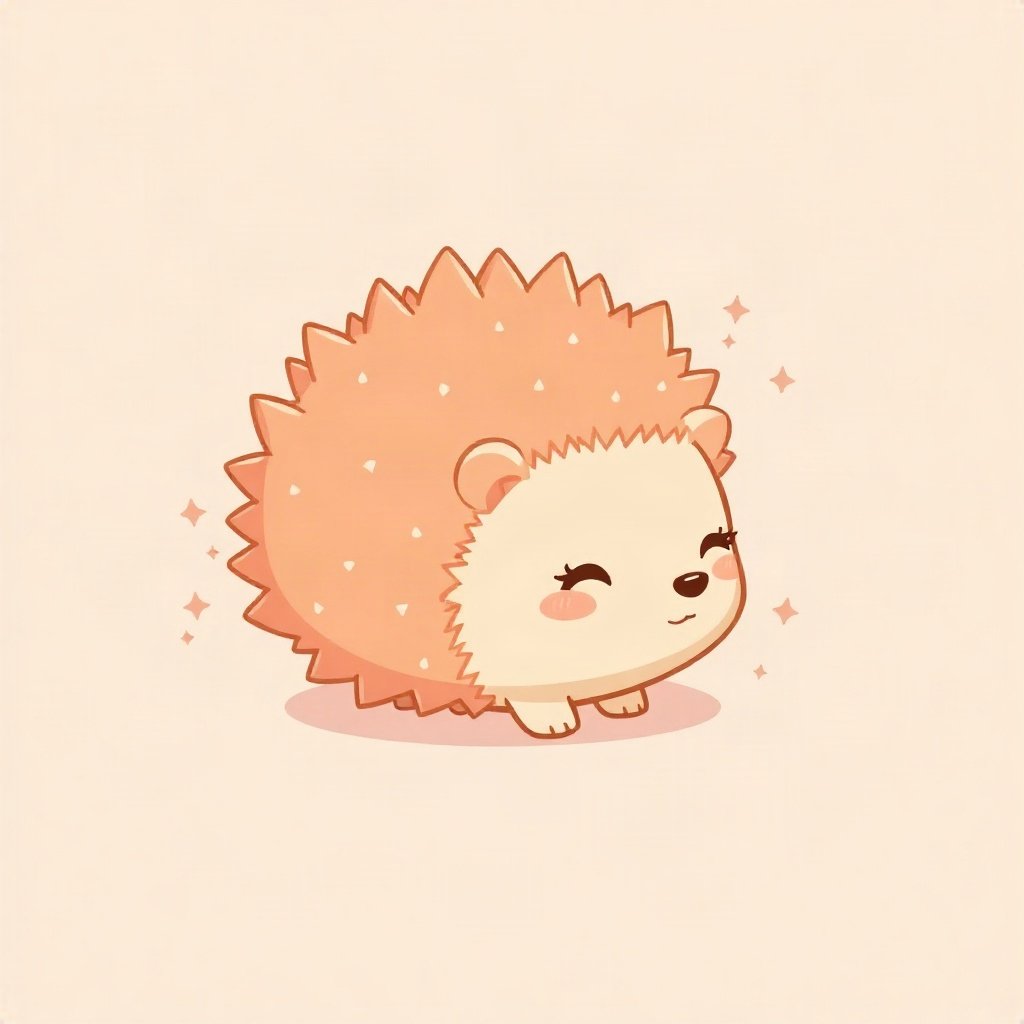 cutecore pfp — round hedgehog, peach and cream palette, small sparkles around
