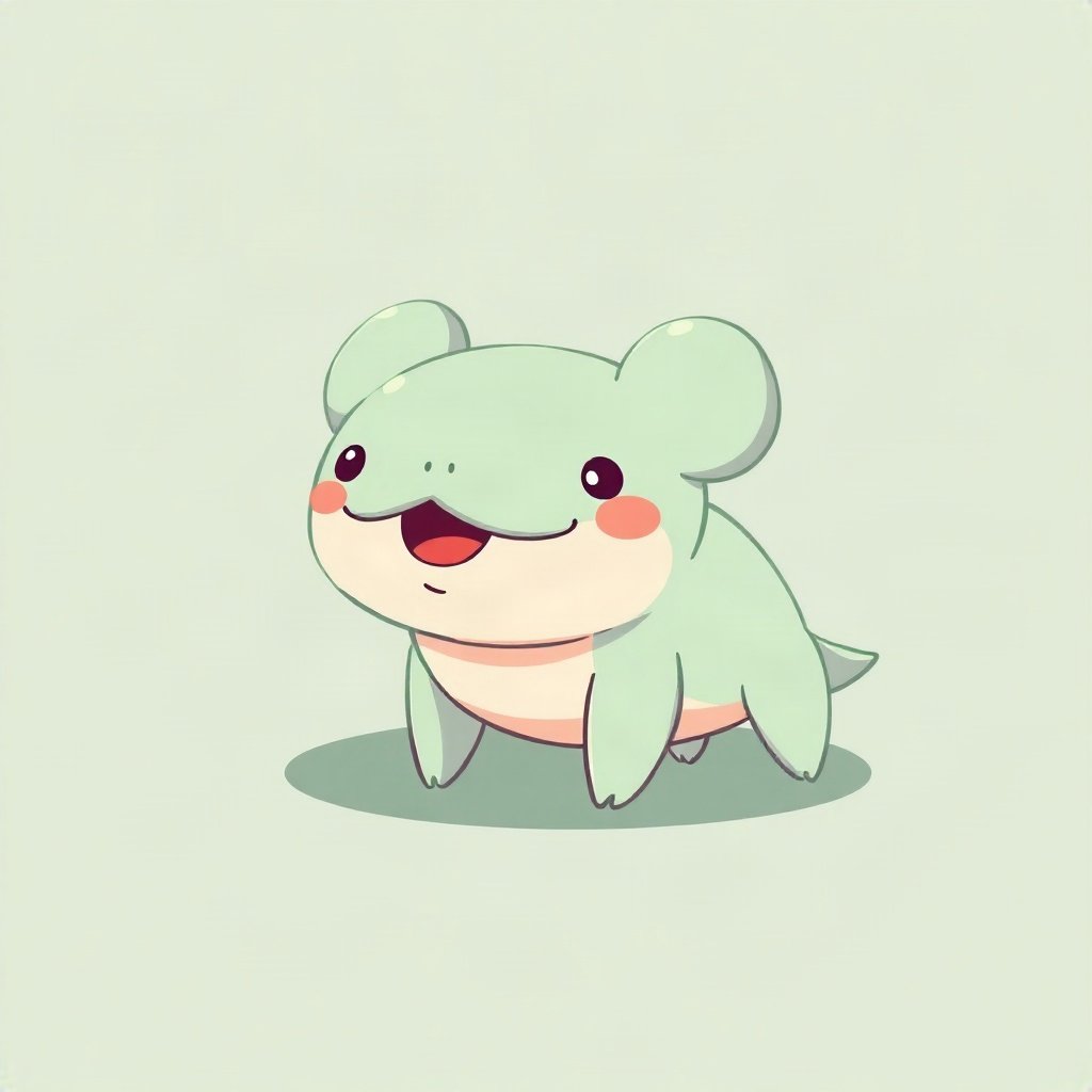 cutecore pfp — tiny axolotl, mint and cream palette, tiny open-mouth smile