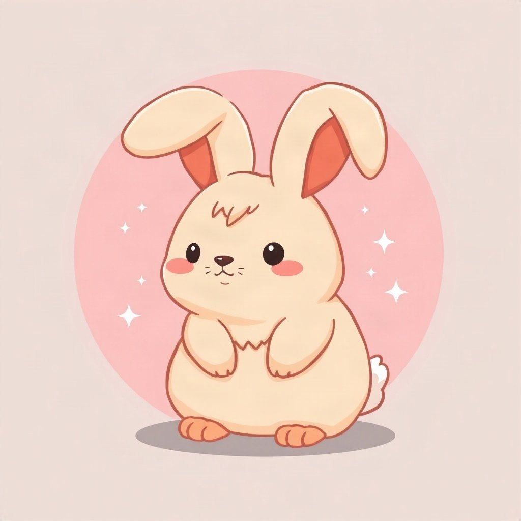 cutecore pfp — chubby bunny with floppy ears, peach and cream palette, small sparkles around