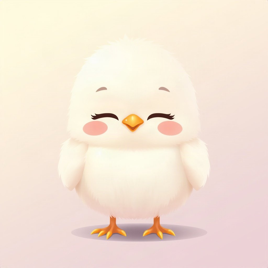 cutecore pfp — fluffy baby chick, lavender blush palette, closed happy eyes