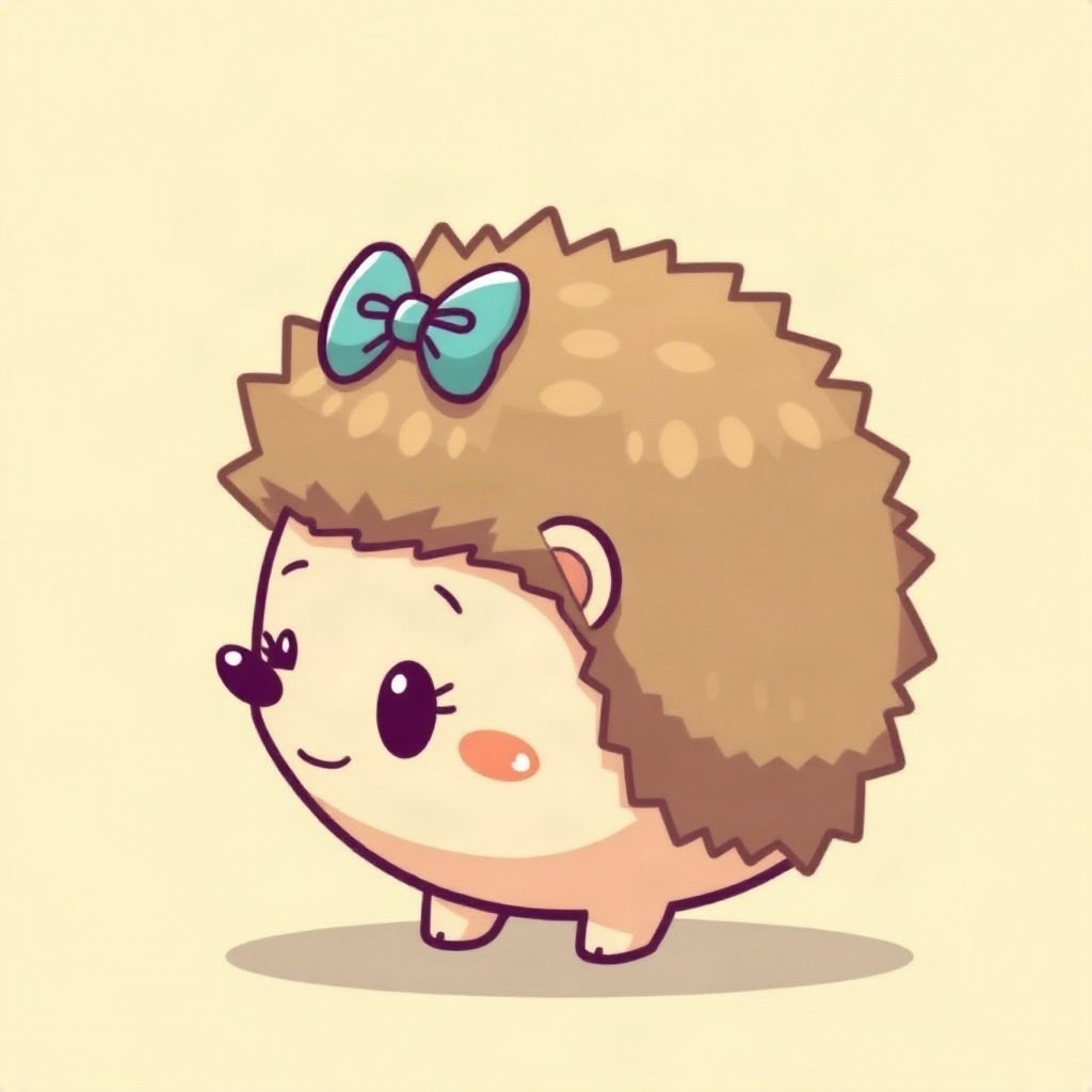 cutecore pfp — round hedgehog, butter yellow palette, tiny bow on head