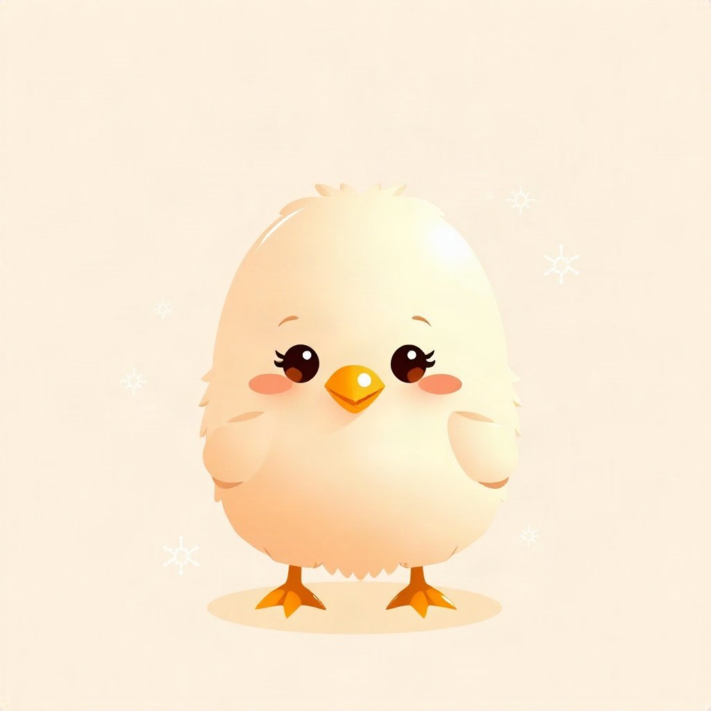 cutecore pfp — fluffy baby chick, peach and cream palette, small sparkles around