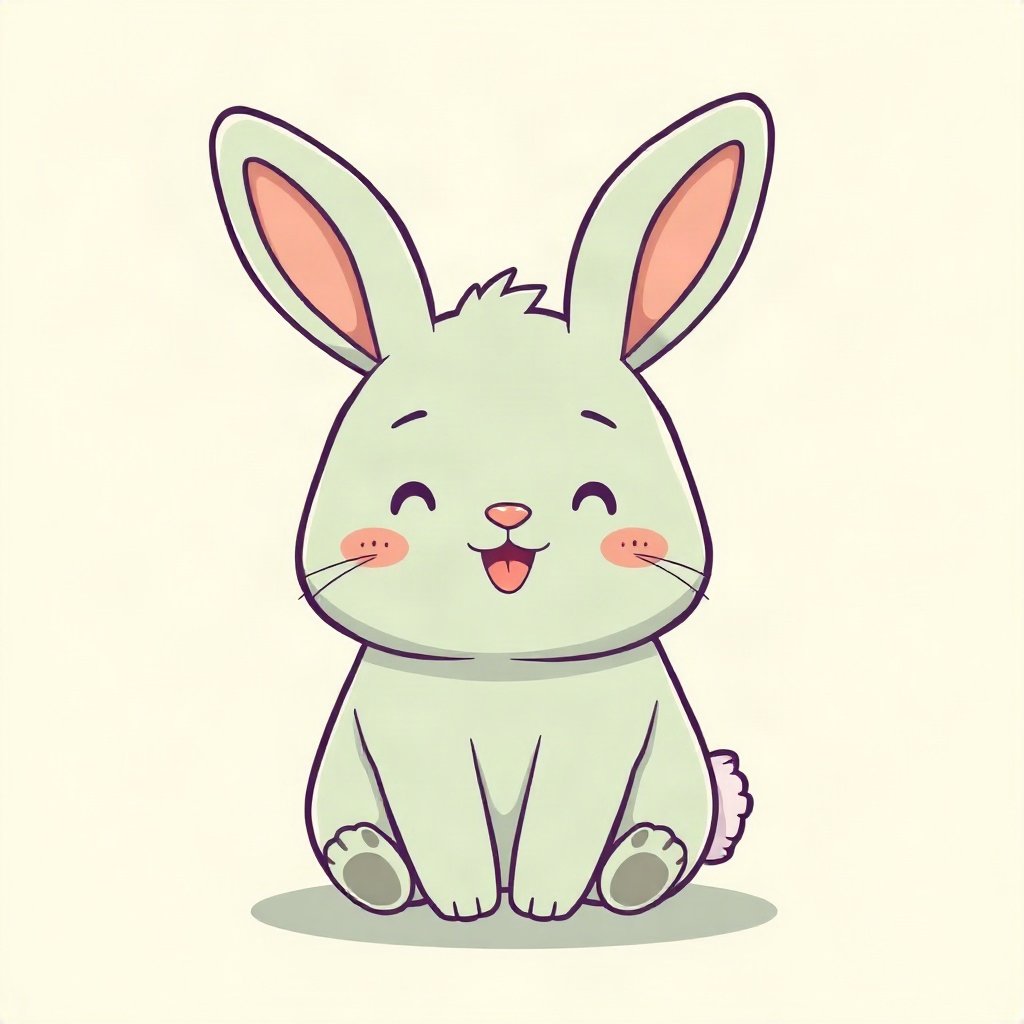 cutecore pfp — chubby bunny with floppy ears, sage green pastel palette, tiny open-mouth smile