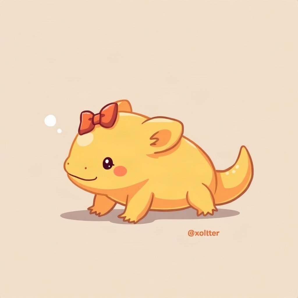 cutecore pfp — tiny axolotl, butter yellow palette, tiny bow on head