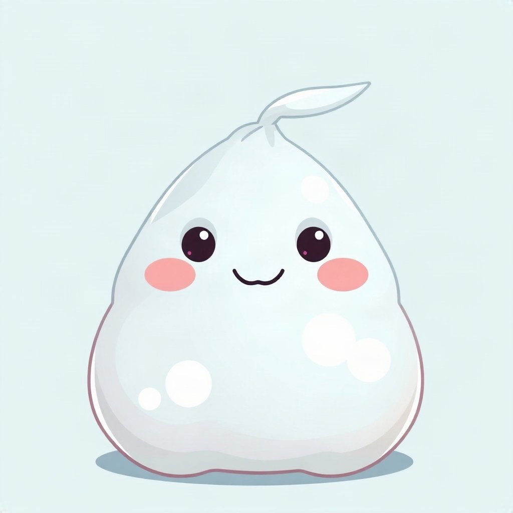 cutecore pfp — smiling dumpling creature, soft sky blue palette, tiny open-mouth smile