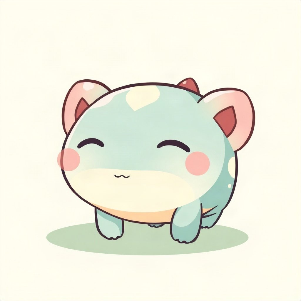 cutecore pfp — tiny axolotl, mint and cream palette, closed happy eyes