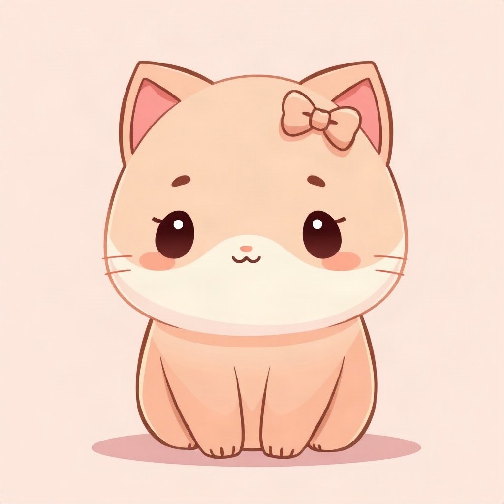 cutecore pfp — mochi-shaped kitten, peach and cream palette, tiny bow on head