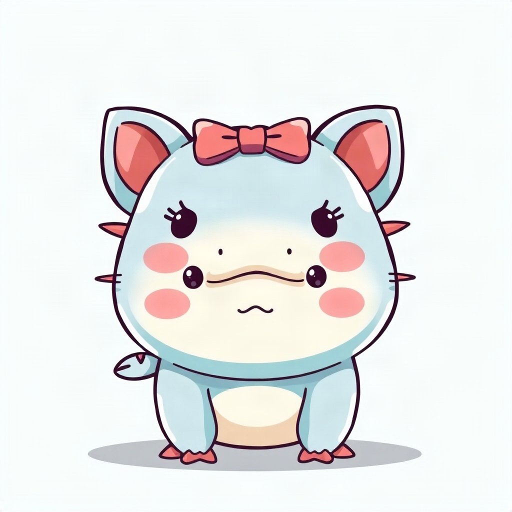 cutecore pfp — tiny axolotl, soft sky blue palette, tiny bow on head
