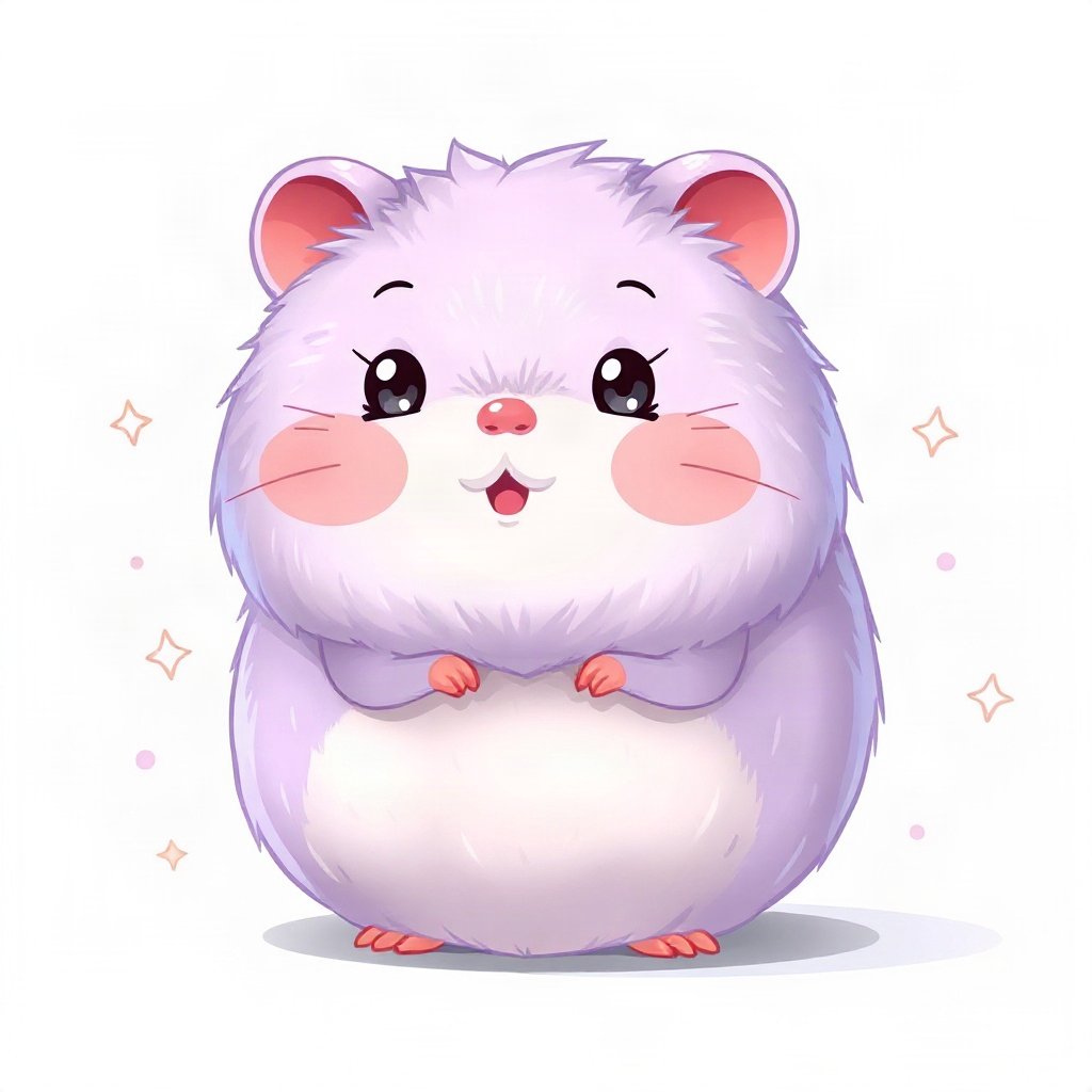 cutecore pfp — round fluffy hamster, lavender blush palette, small sparkles around