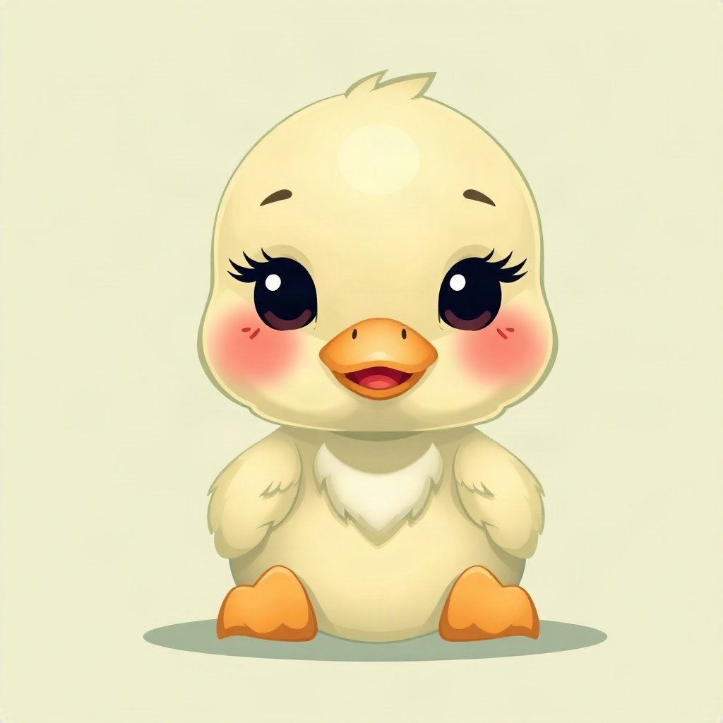 cutecore pfp — baby duckling, sage green pastel palette, rosy blush cheeks