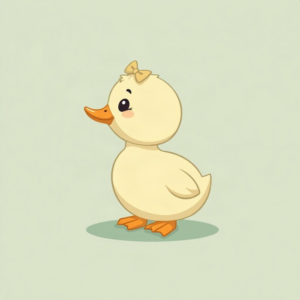 cutecore pfp — baby duckling, sage green pastel palette, tiny bow on head
