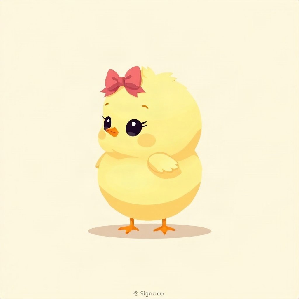 cutecore pfp — fluffy baby chick, butter yellow palette, tiny bow on head