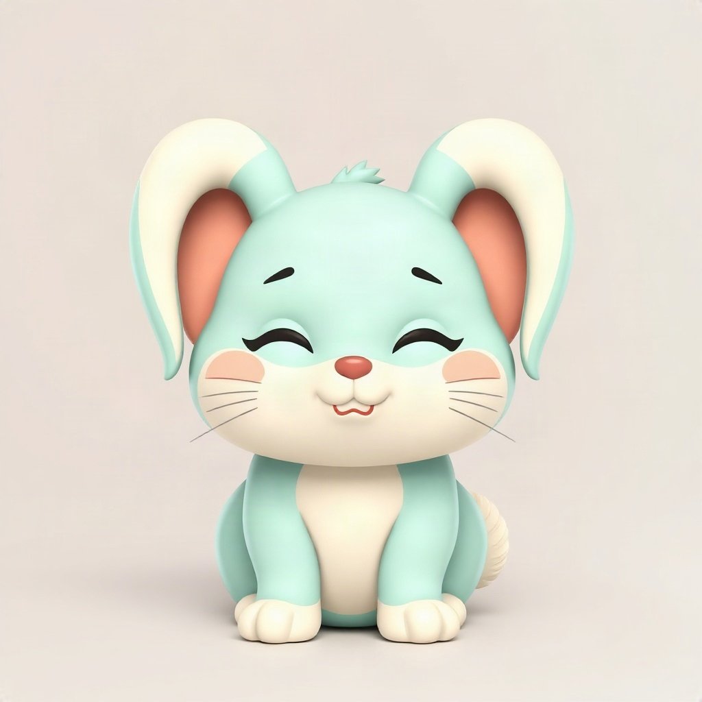 cutecore pfp — chubby bunny with floppy ears, mint and cream palette, closed happy eyes