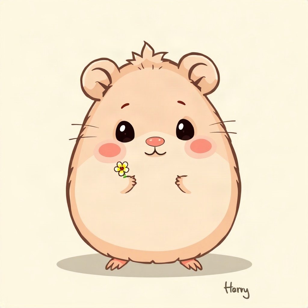 cutecore pfp — round fluffy hamster, peach and cream palette, tiny flower accessory
