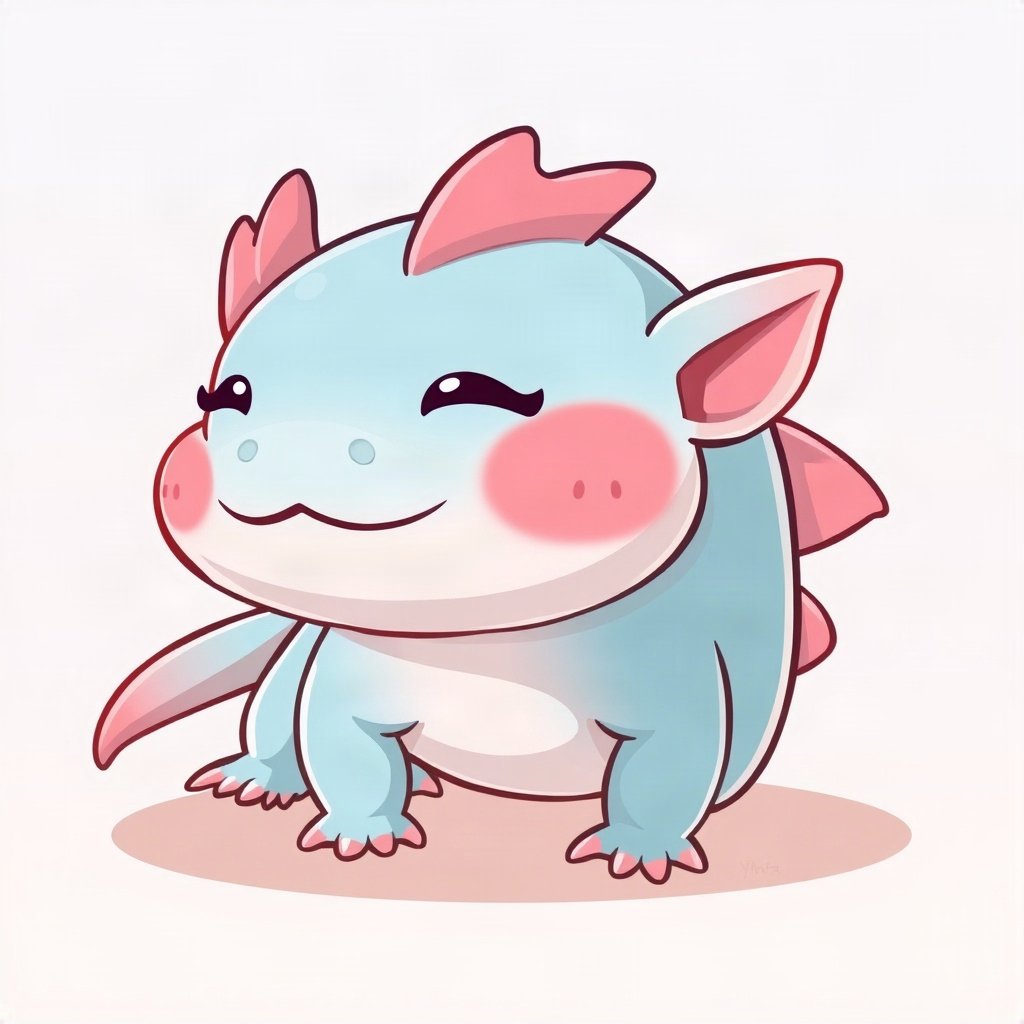 cutecore pfp — tiny axolotl, soft sky blue palette, rosy blush cheeks