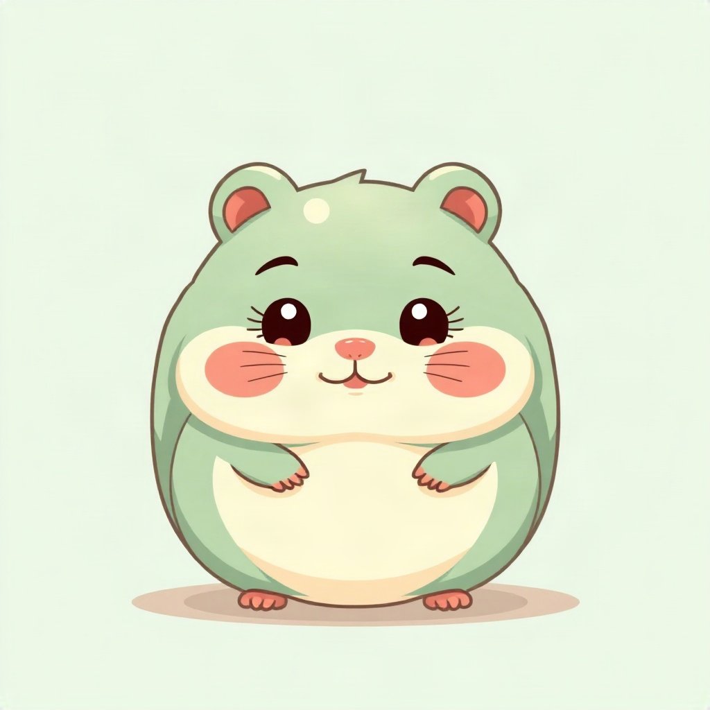 cutecore pfp — round fluffy hamster, mint and cream palette, rosy blush cheeks
