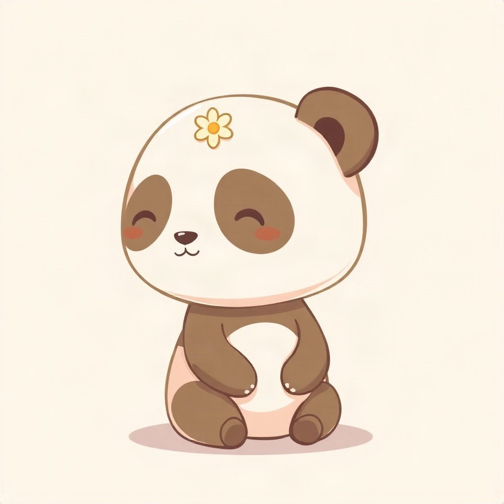 cutecore pfp — baby panda, peach and cream palette, tiny flower accessory