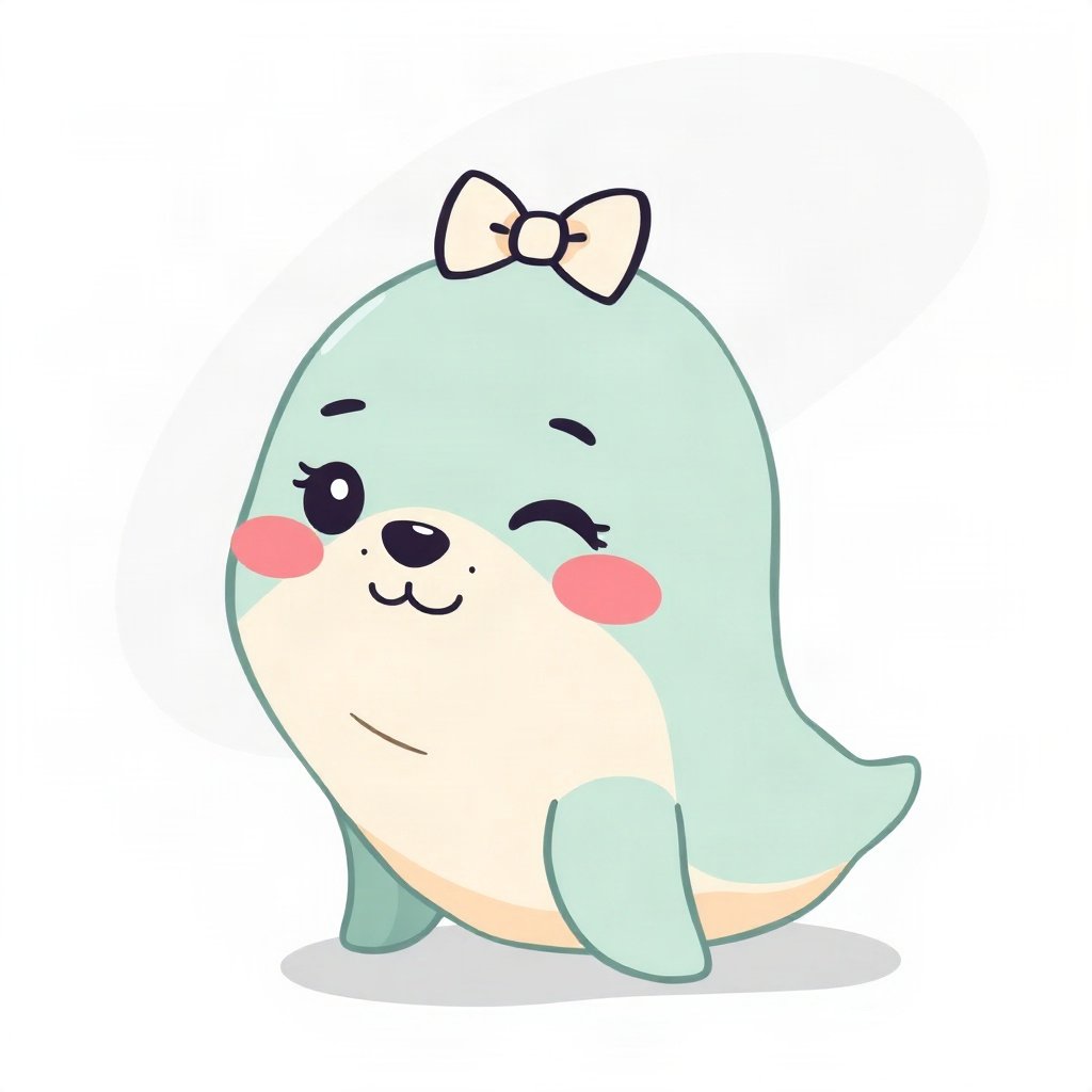cutecore pfp — happy seal pup, mint and cream palette, tiny bow on head