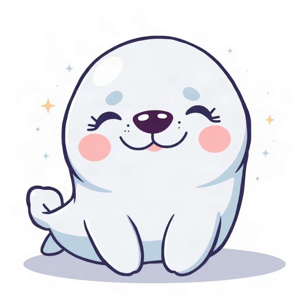 cutecore pfp — happy seal pup, soft sky blue palette, small sparkles around