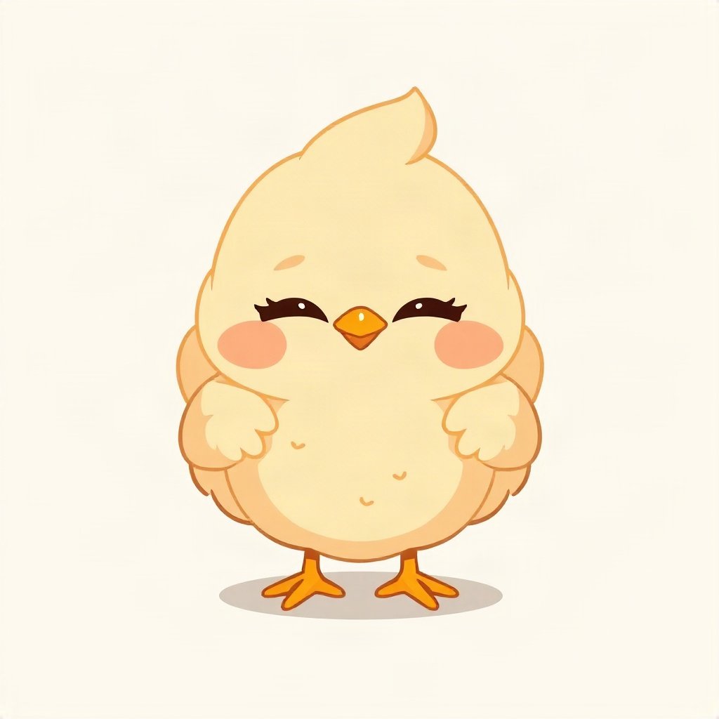 cutecore pfp — fluffy baby chick, peach and cream palette, closed happy eyes