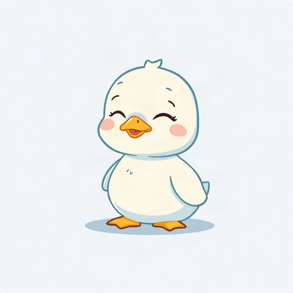 cutecore pfp — baby duckling, soft sky blue palette, closed happy eyes