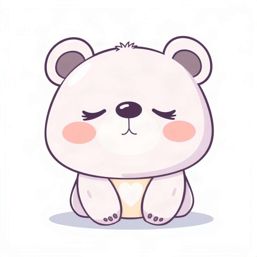 cutecore pfp — sleepy bear cub, lavender blush palette, tiny open-mouth smile