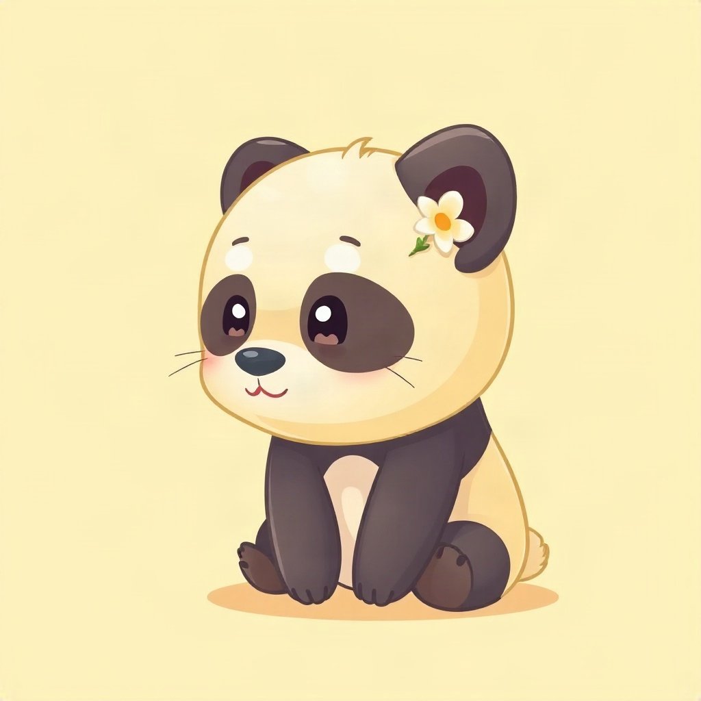 cutecore pfp — baby panda, butter yellow palette, tiny flower accessory