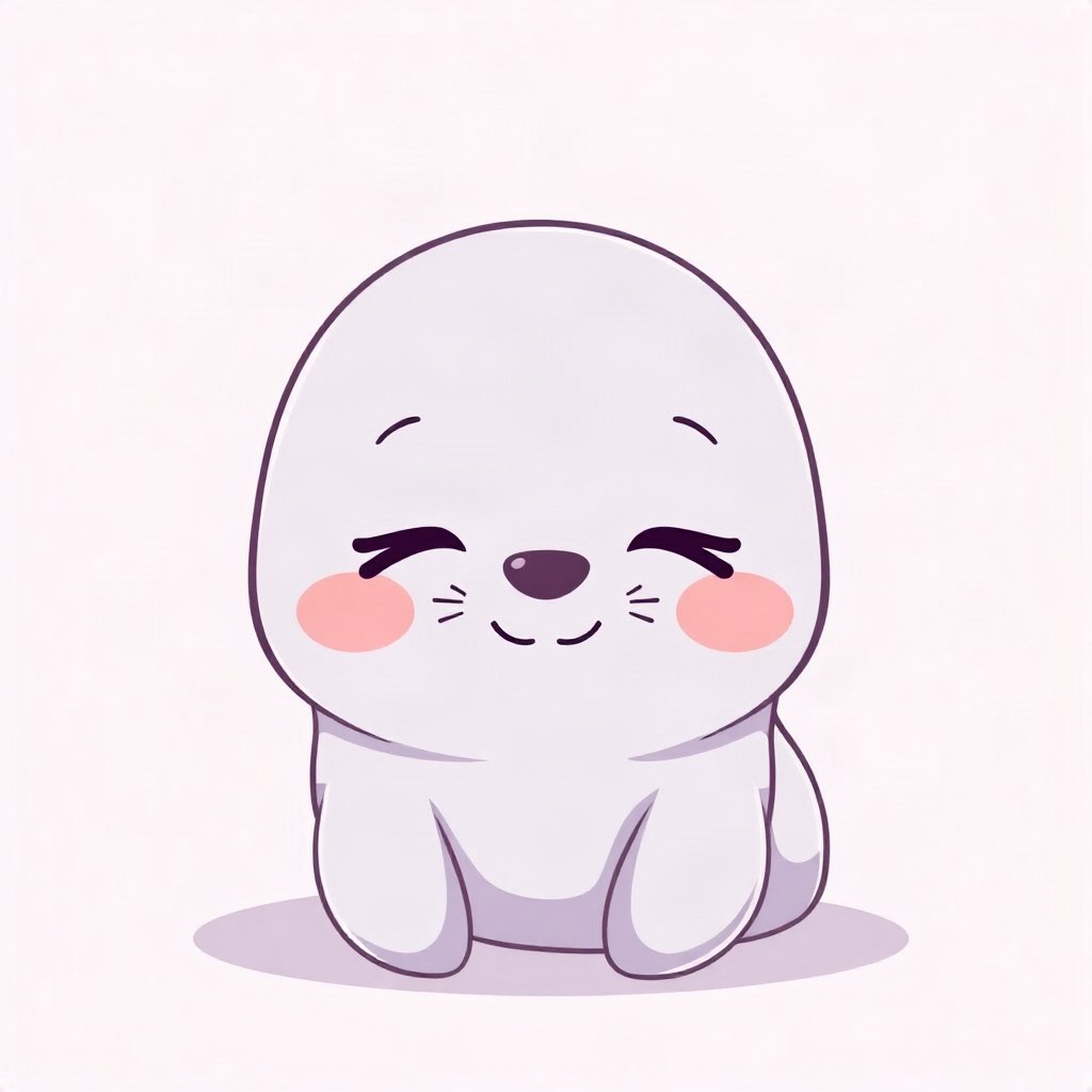 cutecore pfp — happy seal pup, lavender blush palette, closed happy eyes