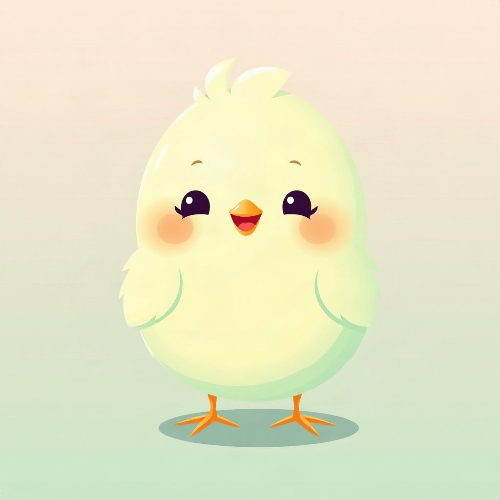 cutecore pfp — fluffy baby chick, mint and cream palette, tiny open-mouth smile