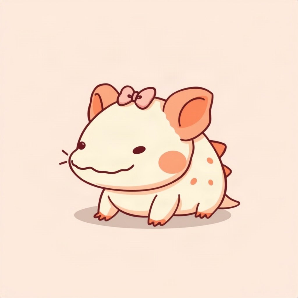 cutecore pfp — tiny axolotl, peach and cream palette, tiny bow on head