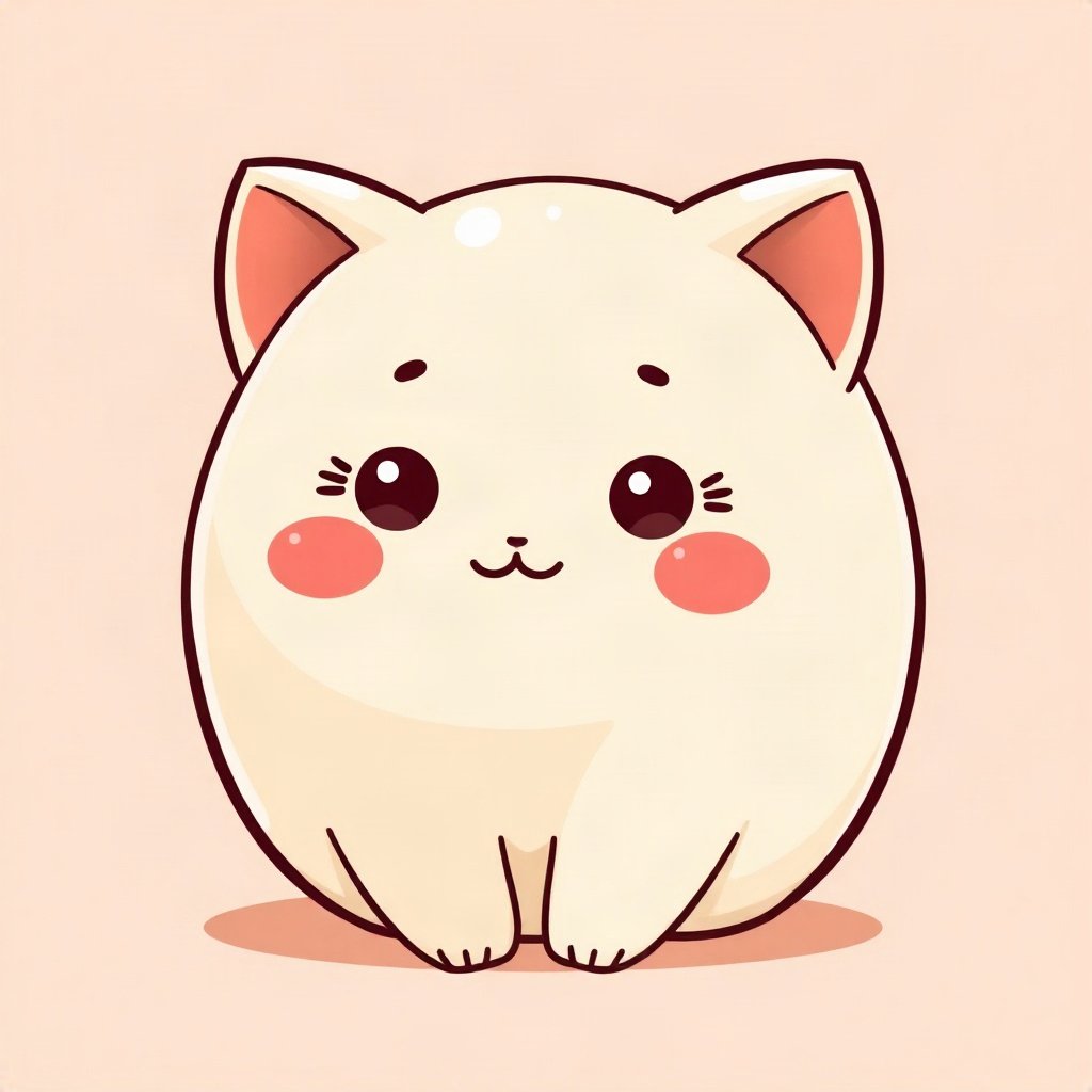 cutecore pfp — mochi-shaped kitten, peach and cream palette, rosy blush cheeks