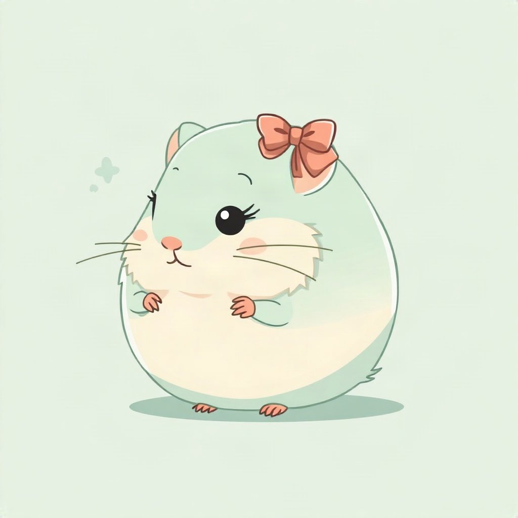 cutecore pfp — round fluffy hamster, mint and cream palette, tiny bow on head