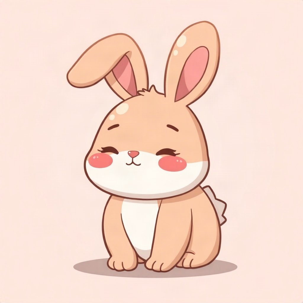 cutecore pfp — chubby bunny with floppy ears, peach and cream palette, rosy blush cheeks