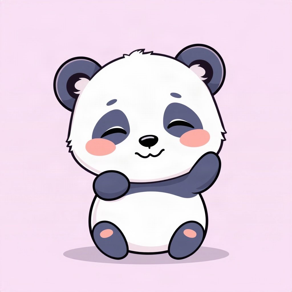 cutecore pfp — baby panda, lavender blush palette, closed happy eyes