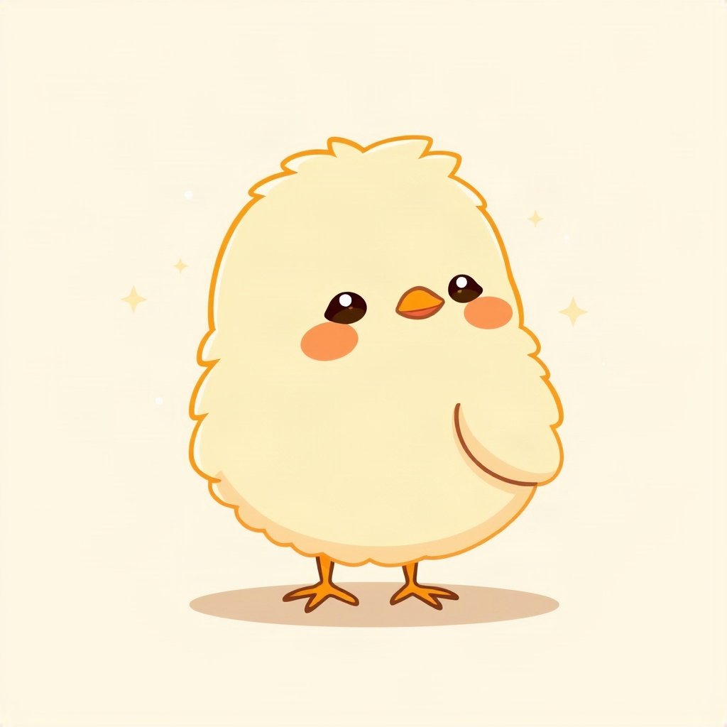 cutecore pfp — fluffy baby chick, peach and cream palette, small sparkles around