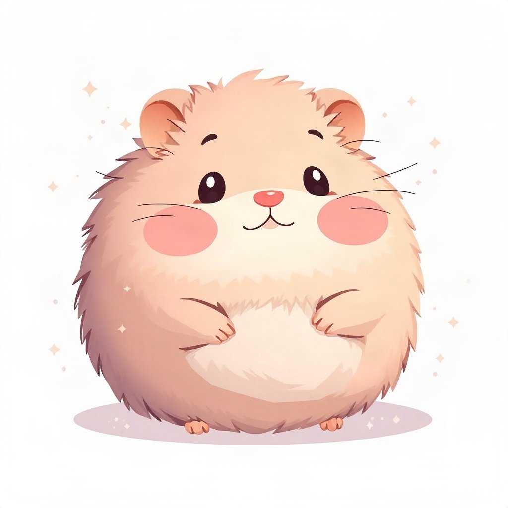 cutecore pfp — round fluffy hamster, lavender blush palette, small sparkles around