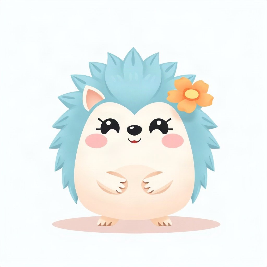 cutecore pfp — round hedgehog, soft sky blue palette, tiny flower accessory