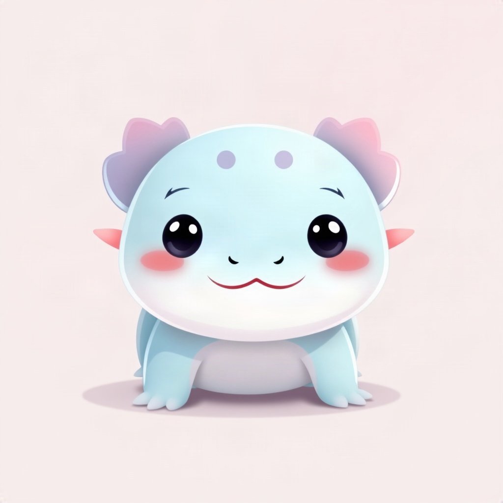 cutecore pfp — tiny axolotl, soft sky blue palette, tiny open-mouth smile