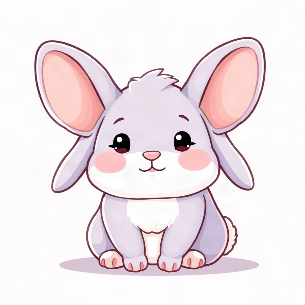 cutecore pfp — chubby bunny with floppy ears, lavender blush palette, rosy blush cheeks
