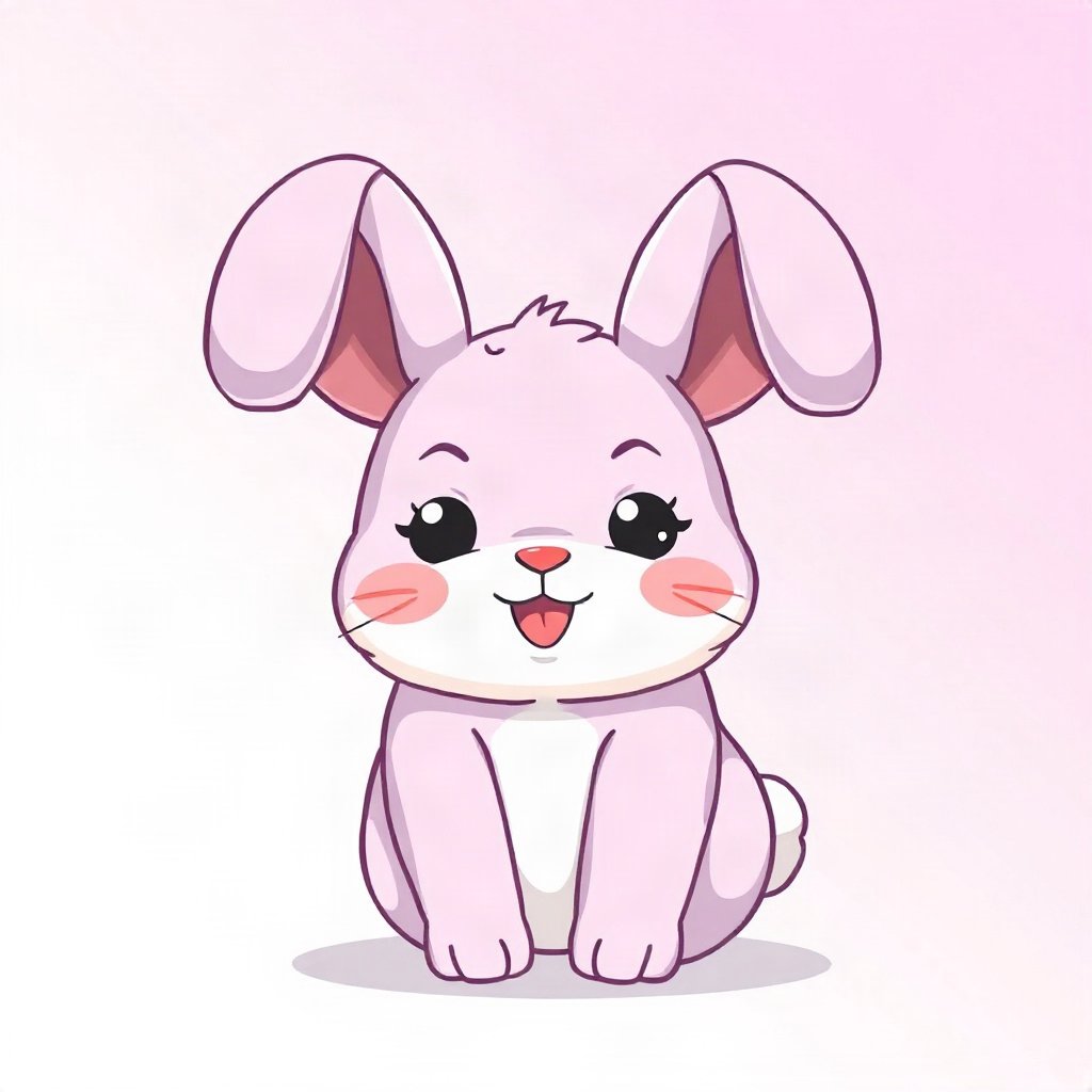 cutecore pfp — chubby bunny with floppy ears, lavender blush palette, tiny open-mouth smile