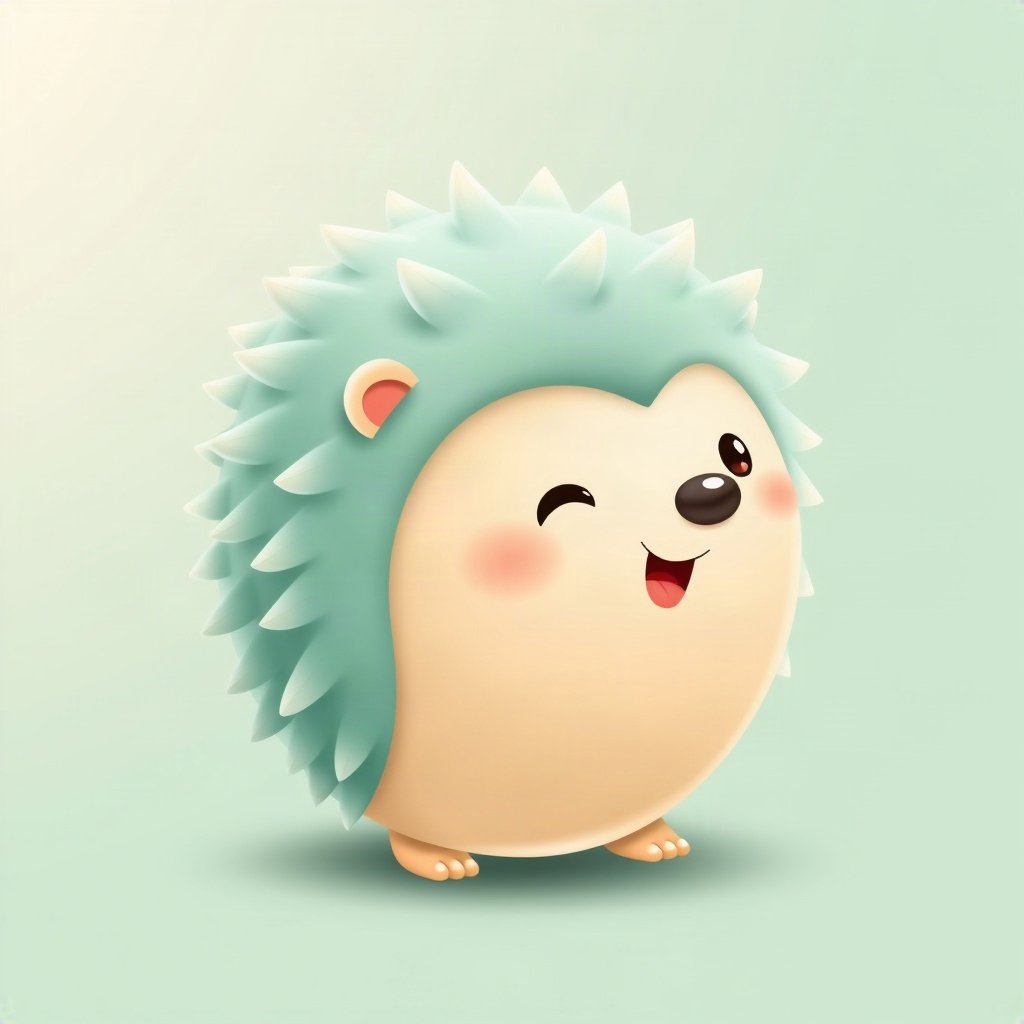 cutecore pfp — round hedgehog, mint and cream palette, tiny open-mouth smile