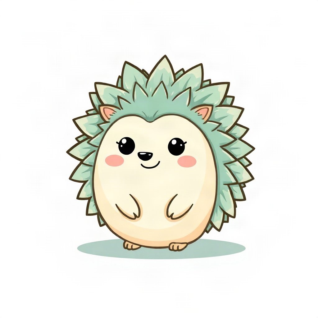 cutecore pfp — round hedgehog, mint and cream palette, tiny open-mouth smile