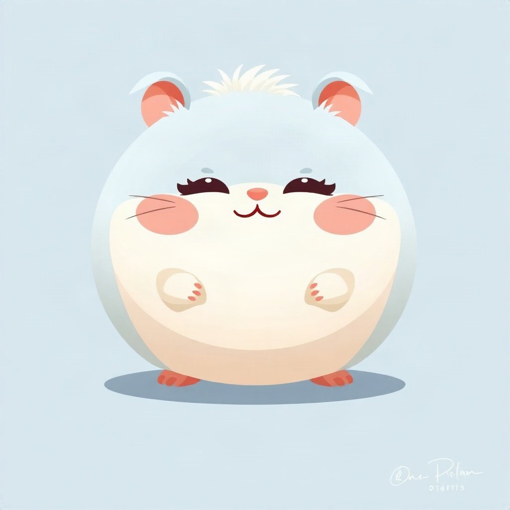 cutecore pfp — round fluffy hamster, soft sky blue palette, closed happy eyes