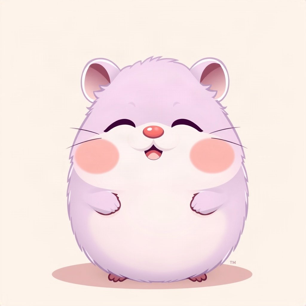 cutecore pfp — round fluffy hamster, lavender blush palette, closed happy eyes