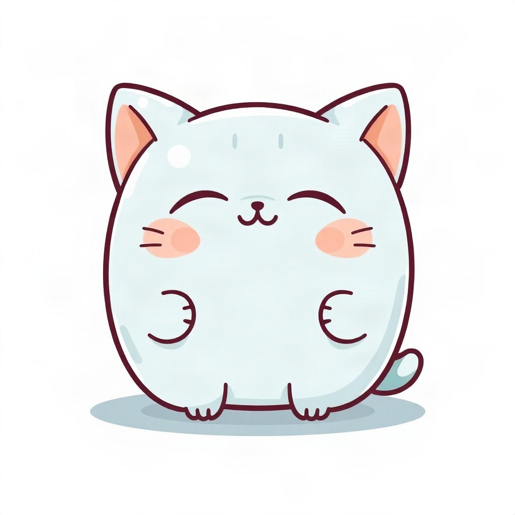 cutecore pfp — mochi-shaped kitten, soft sky blue palette, closed happy eyes