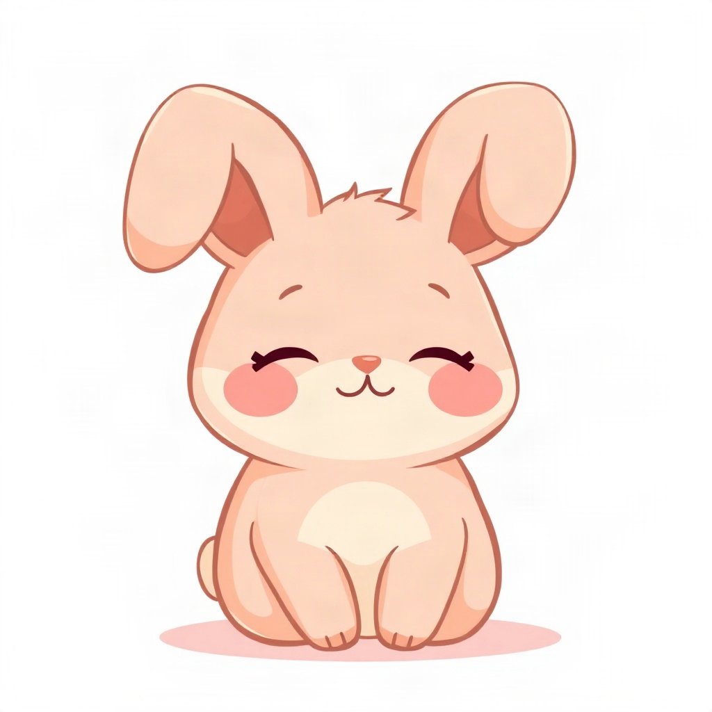 cutecore pfp — chubby bunny with floppy ears, peach and cream palette, closed happy eyes