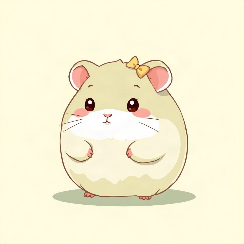 cutecore pfp — round fluffy hamster, sage green pastel palette, tiny bow on head