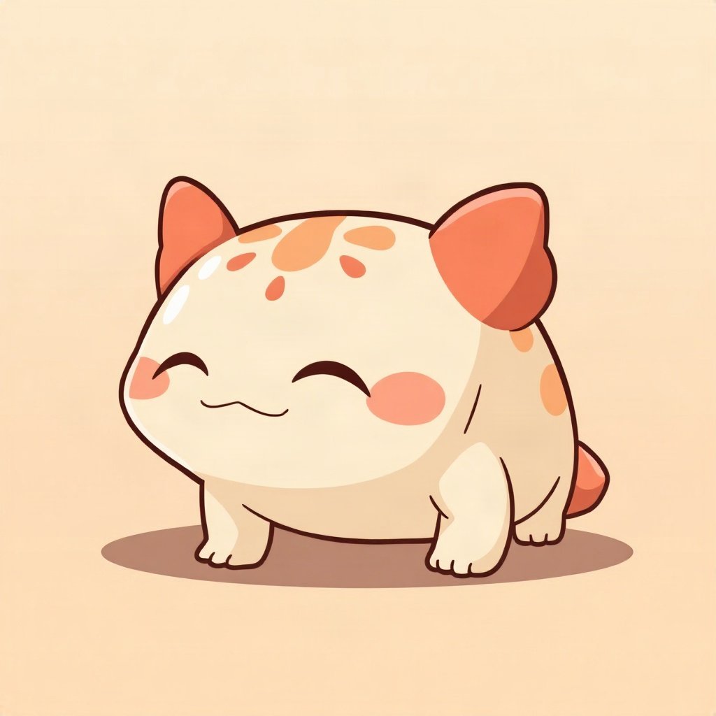 cutecore pfp — tiny axolotl, peach and cream palette, closed happy eyes
