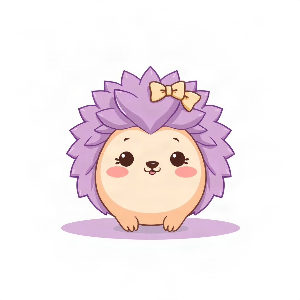 cutecore pfp — round hedgehog, lavender blush palette, tiny bow on head